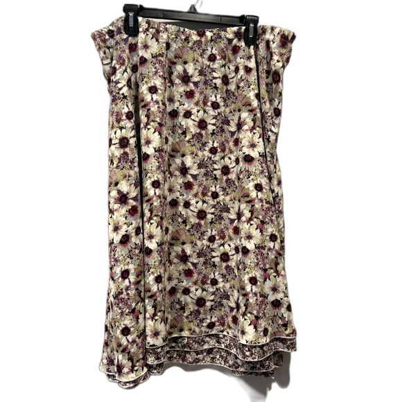 CJ Banks Midi Skirt Elastic Waist Reversible Flowy Floral Purple Boho Women 2X - Picture 1 of 7